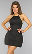 Zwarte Poofy Halter Jurk