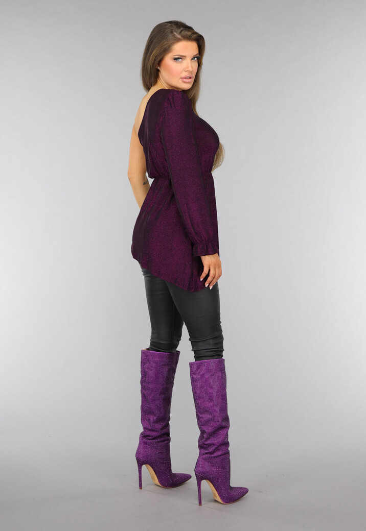 Paarse Glitter Top met One Sleeve