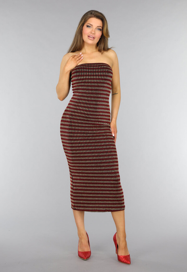 Rode Strapless Glitter Bodycon Jurk