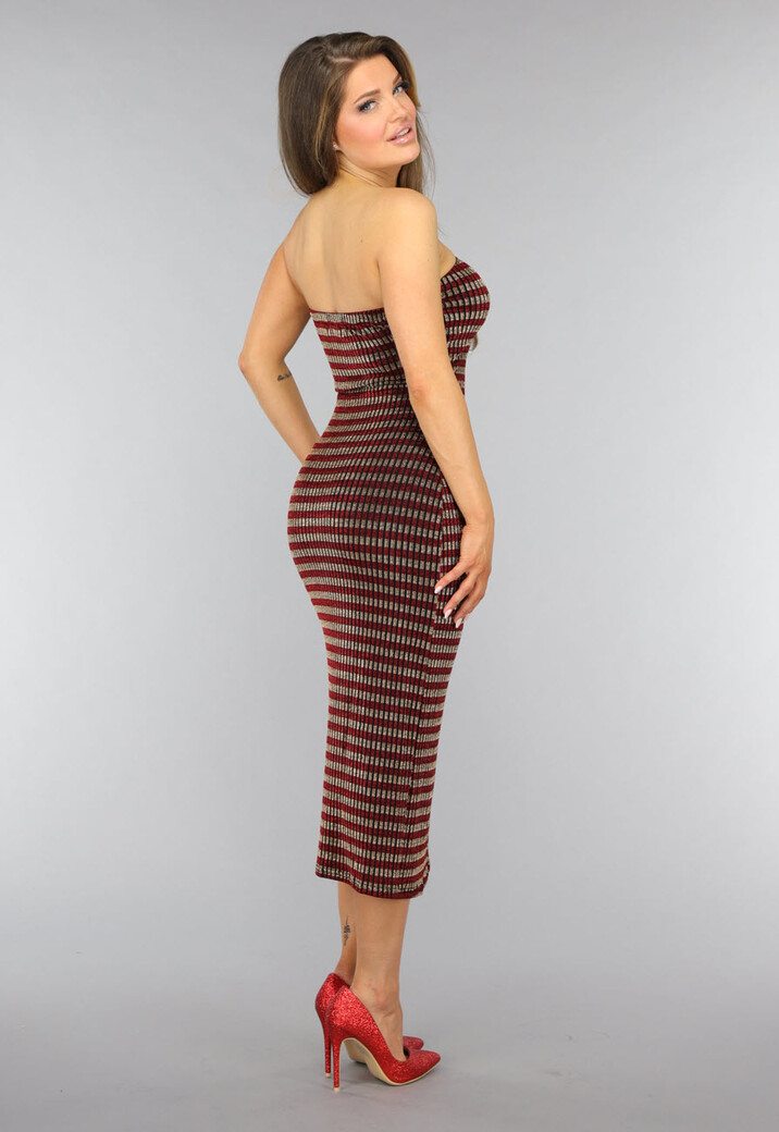 Rode Strapless Glitter Bodycon Jurk