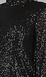 Petite Zwarte Pailletten Jurk met Wijde Mouwen en Tailleband