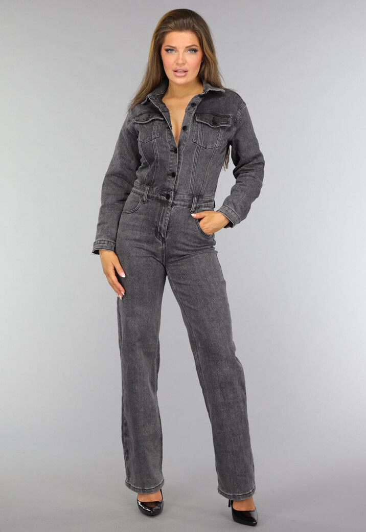 Grijze Straight Leg Denim Jumpsuit
