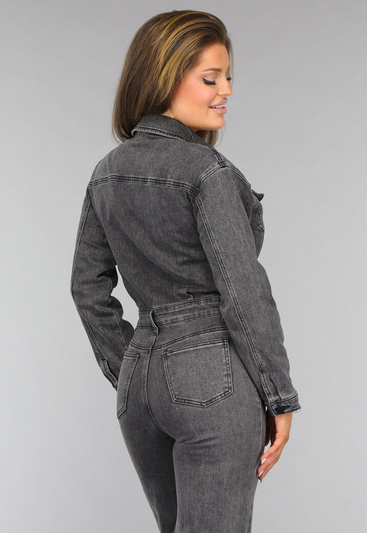 Grijze Straight Leg Denim Jumpsuit