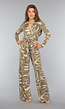 Beige Jumpsuit met Grafisch Patroon en Tailleband