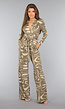 Beige Jumpsuit met Grafisch Patroon en Tailleband