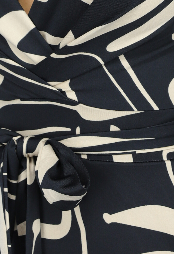 Zwarte Jumpsuit met Beige Patroon en Ceintuur