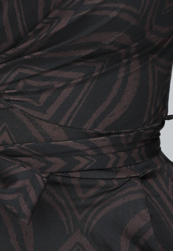 Donkerbruine Wide Leg Jumpsuit met Ruit Patroon