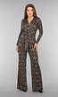Zwarte Overslag Jumpsuit met Bruin Ruit Patroon
