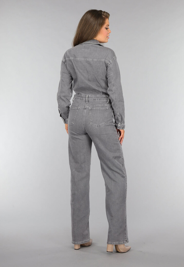 Lichtgrijze Denim Jumpsuit met Stretch