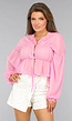 Roze Doorschijnende Blouse met Strikdetail
