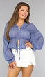 Blauwe See Through Blouse met Pofmouwen
