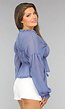 Blauwe See Through Blouse met Pofmouwen