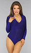 Blauwe Glitter Bodysuit met Lange Mouwen