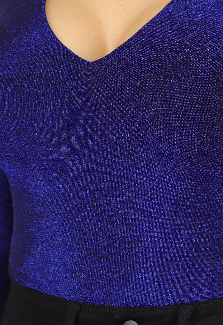 Blauwe Glitter Bodysuit met Lange Mouwen