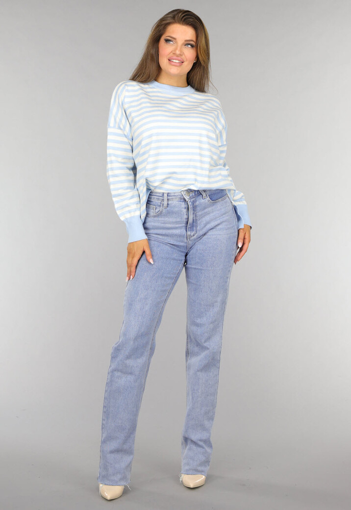 Gestreepte Trui in Baby Blauw