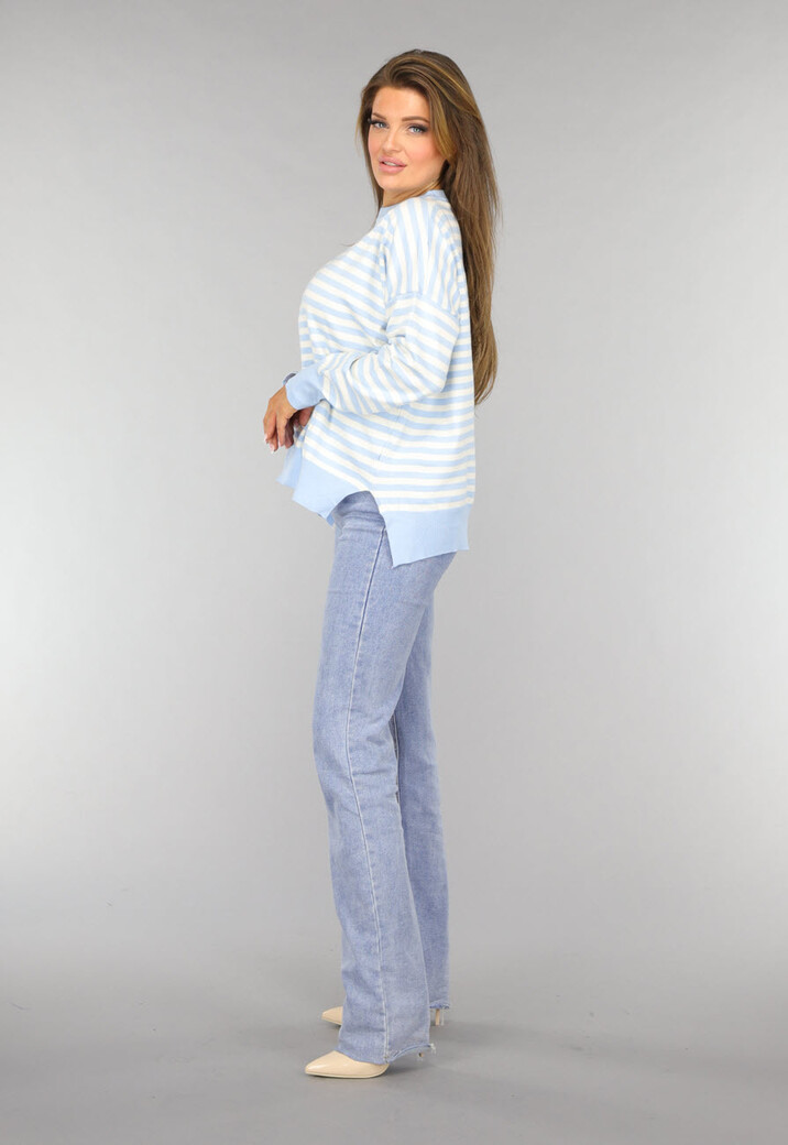 Gestreepte Trui in Baby Blauw