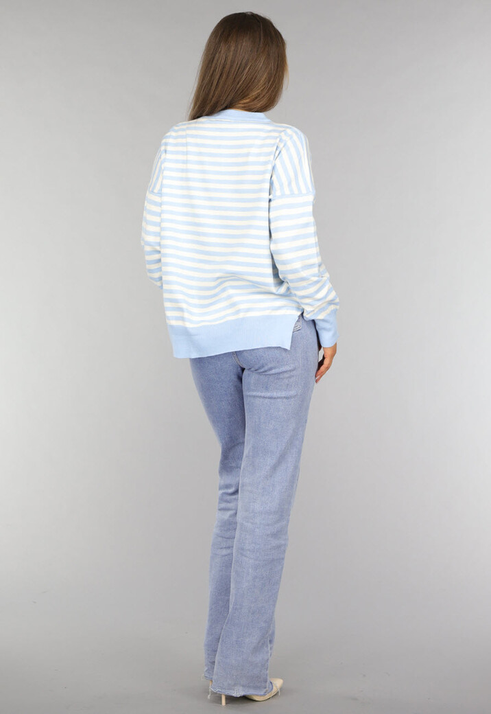 Gestreepte Trui in Baby Blauw