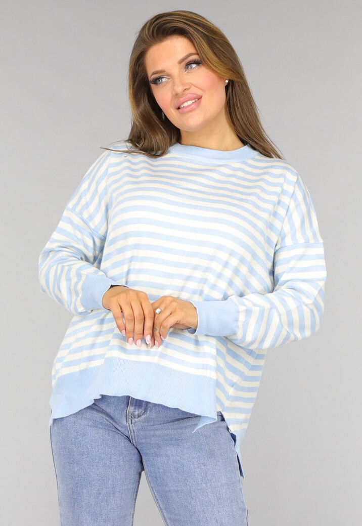 Gestreepte Trui in Baby Blauw
