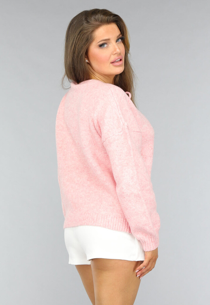 Roze Gebreid Strikjes Vest