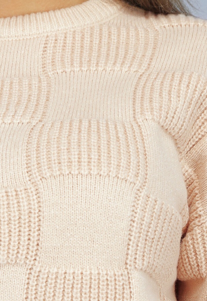 Beige Geblokte Trui