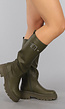 Hoge Lederlook Boots in Khaki