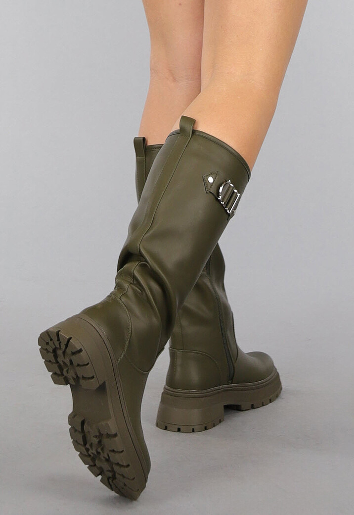 Hoge Lederlook Boots in Khaki