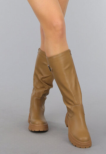 Hoge Camel Laarzen met Zilveren Details