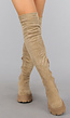 Zachte Gevoerde Taupe Overknee Laarzen in Suèdelook
