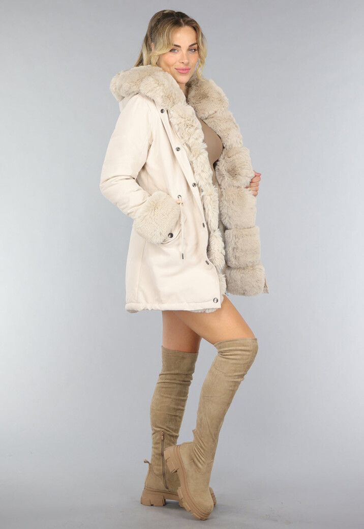 Zachte Gevoerde Taupe Overknee Laarzen in Suèdelook