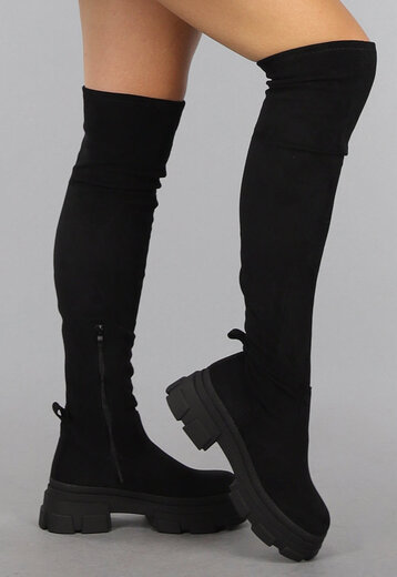 Zwarte Hoge Overknee Laarzen met Zachte Voering