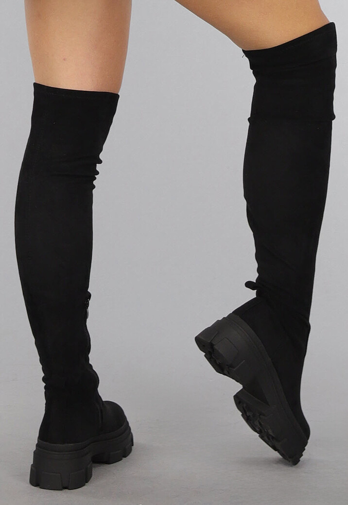 Zwarte Hoge Overknee Laarzen met Zachte Voering