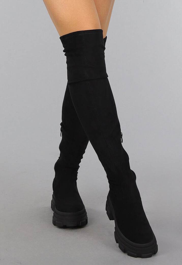 Zwarte Hoge Overknee Laarzen met Zachte Voering
