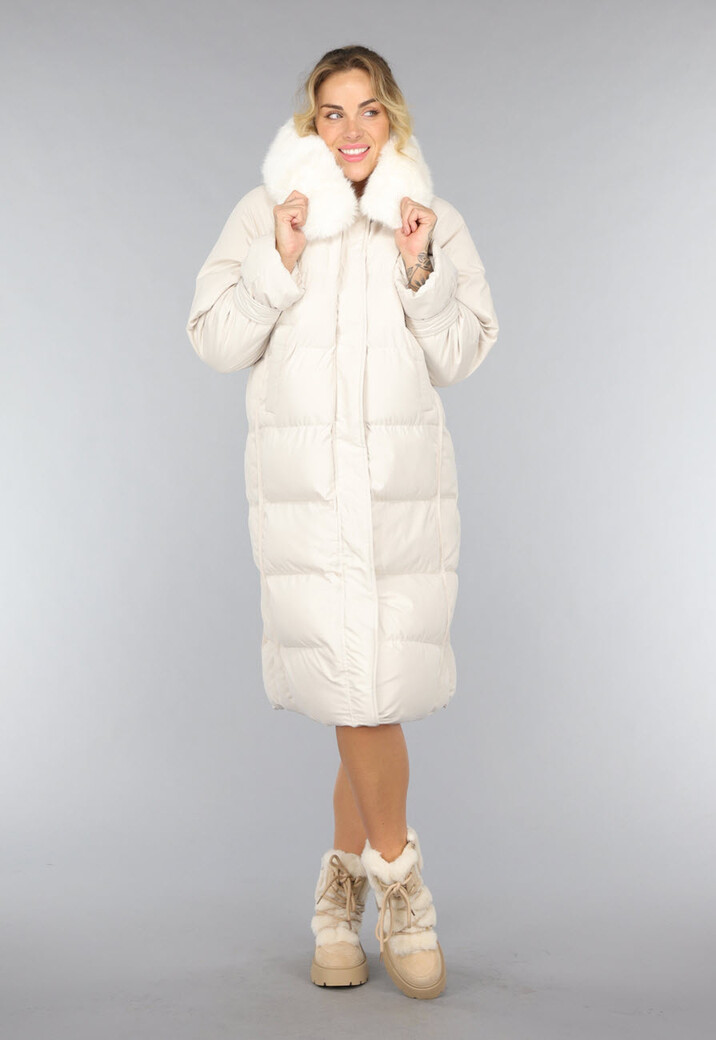 Beige Oversized Gevoerde Lange Winterjas