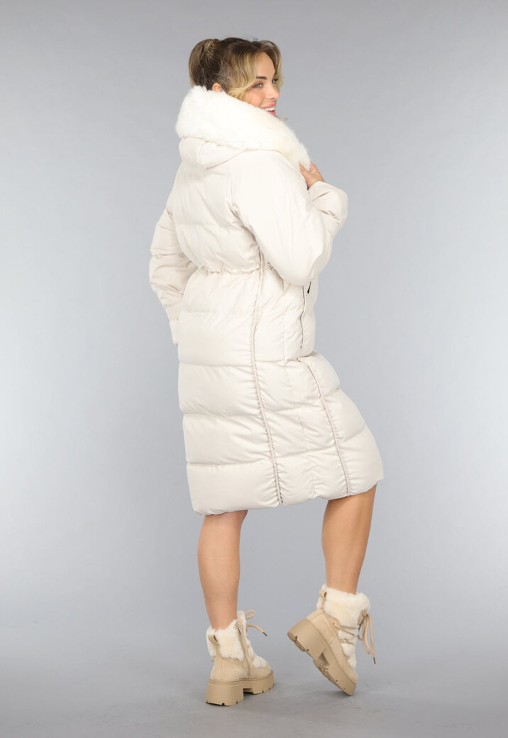 Beige Oversized Gevoerde Lange Winterjas
