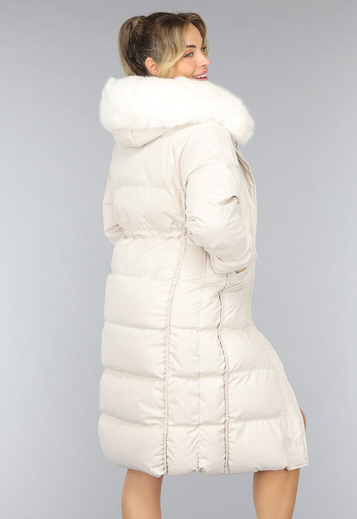 Beige Oversized Gevoerde Lange Winterjas