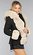 Korte Zwarte Winterjas met Beige Bont
