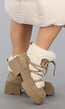 Beige Suèdelook Boots met Bont Gevoerd