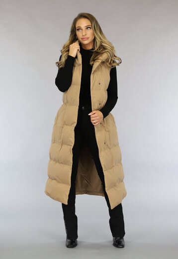 Camel Oversized Bodywarmer met Ceintuur