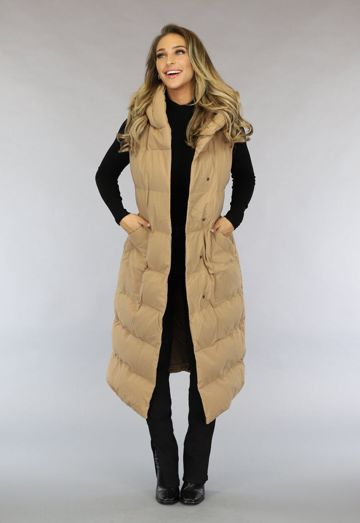 Camel Oversized Bodywarmer met Ceintuur