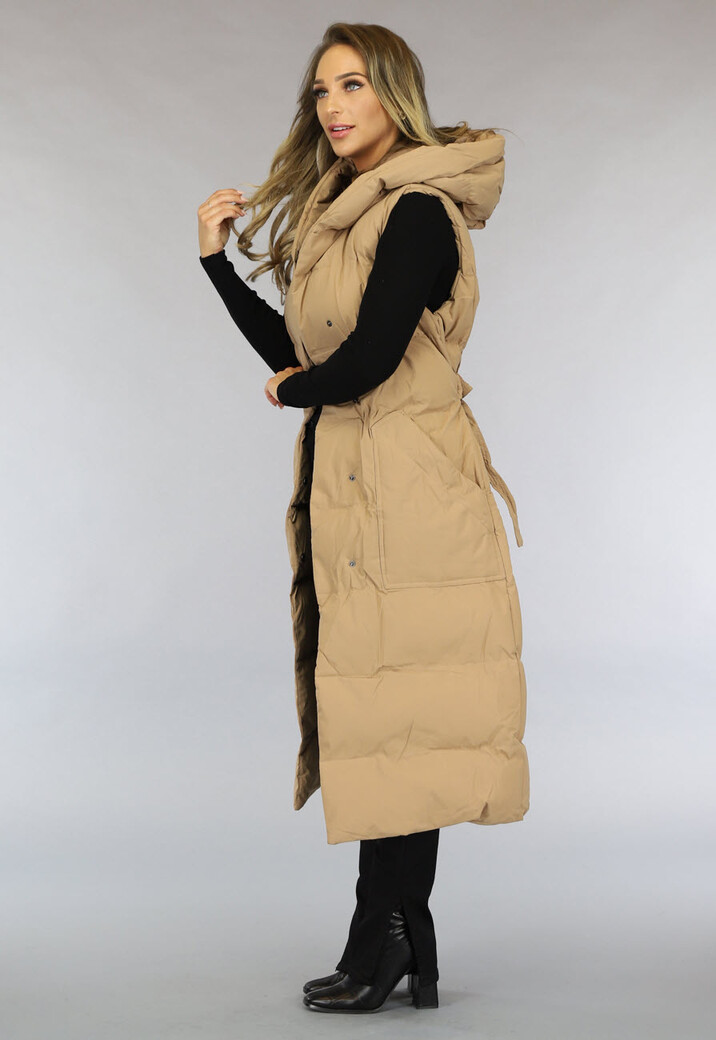 Camel Oversized Bodywarmer met Ceintuur