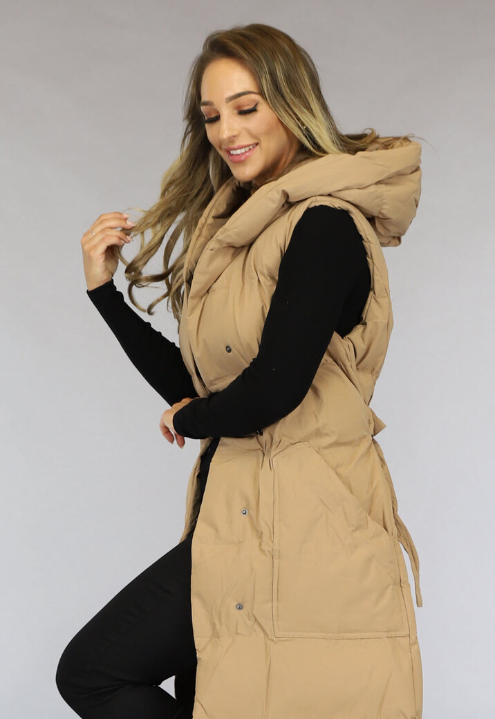 Camel Oversized Bodywarmer met Ceintuur