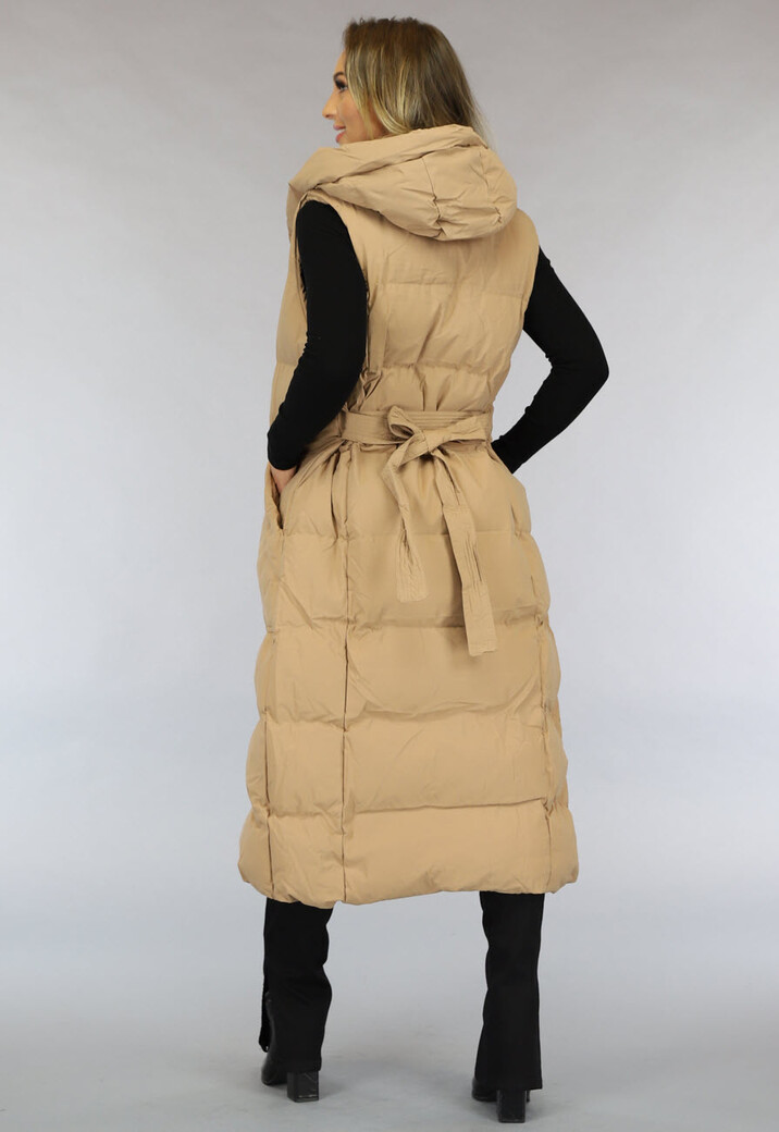 Camel Oversized Bodywarmer met Ceintuur