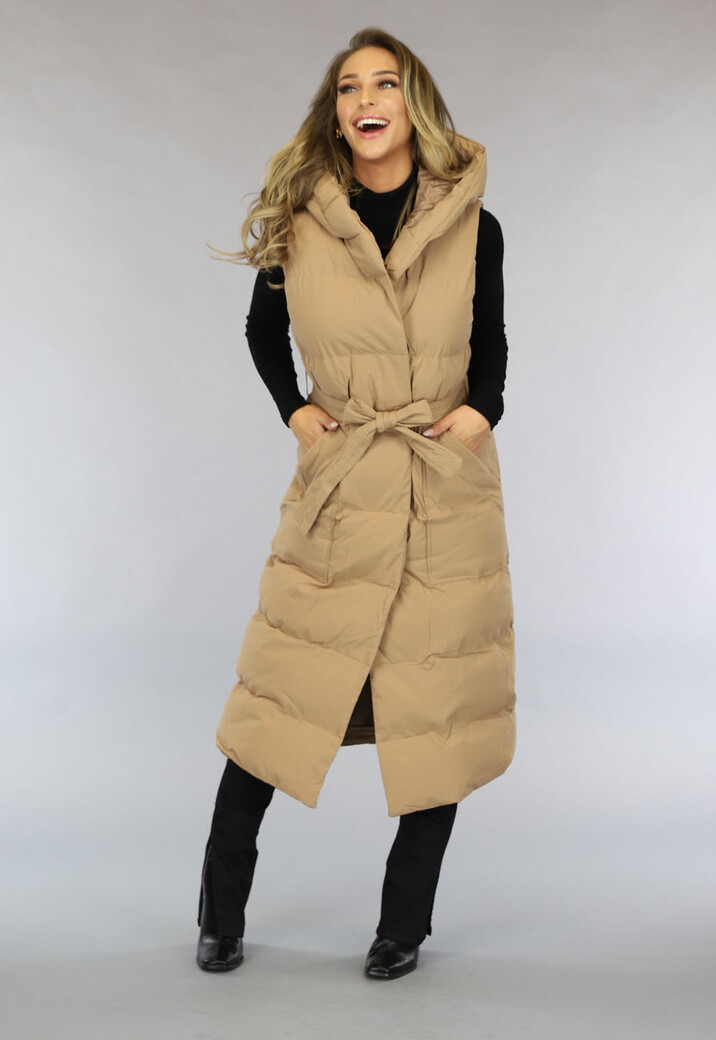 Camel Oversized Bodywarmer met Ceintuur