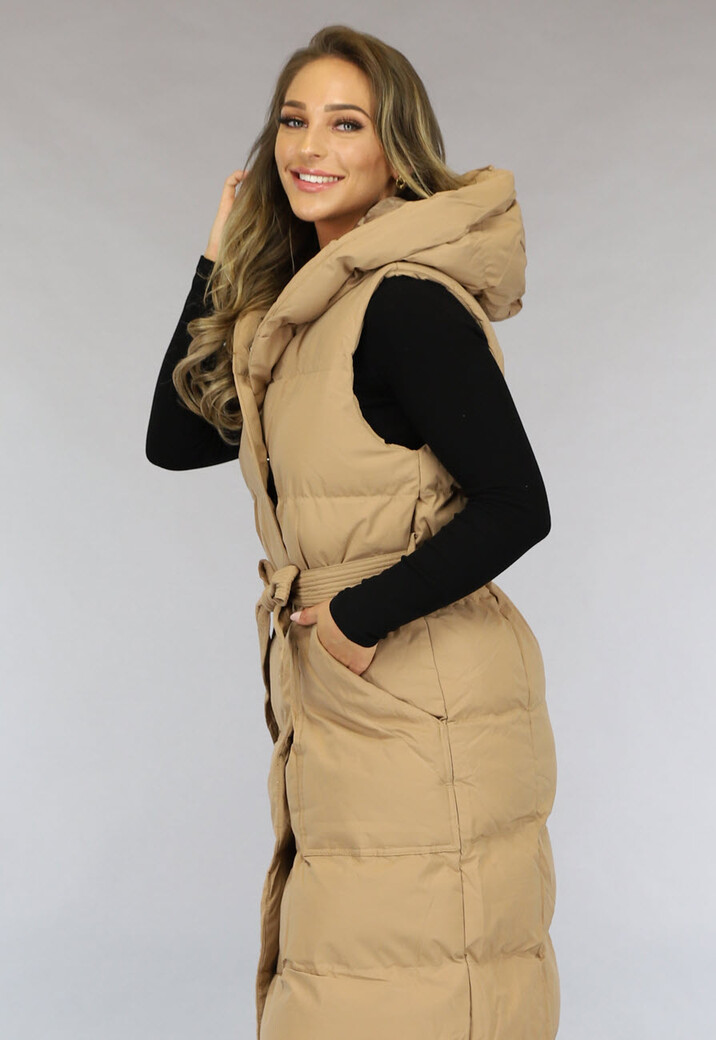 Camel Oversized Bodywarmer met Ceintuur