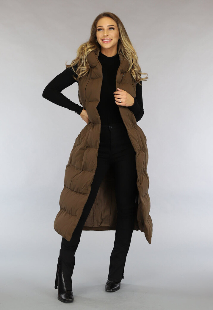 Bruine Lange Bodywarmer met Tailleband