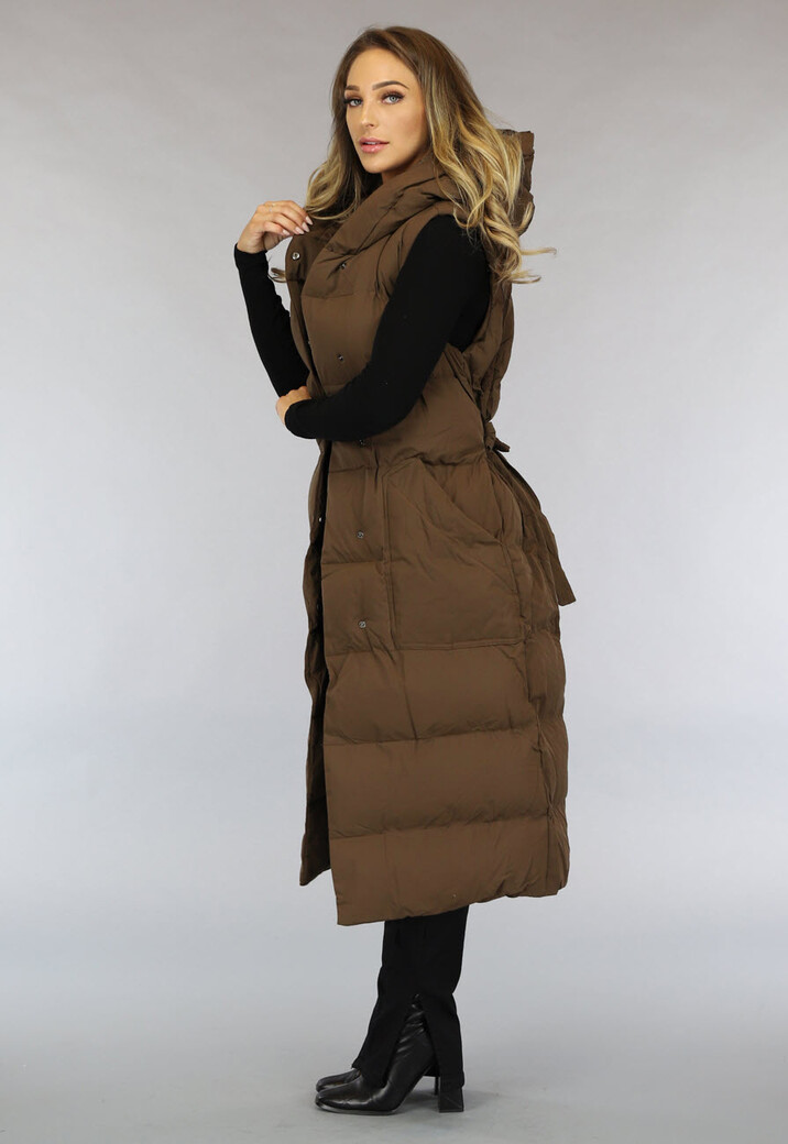 Bruine Lange Bodywarmer met Tailleband