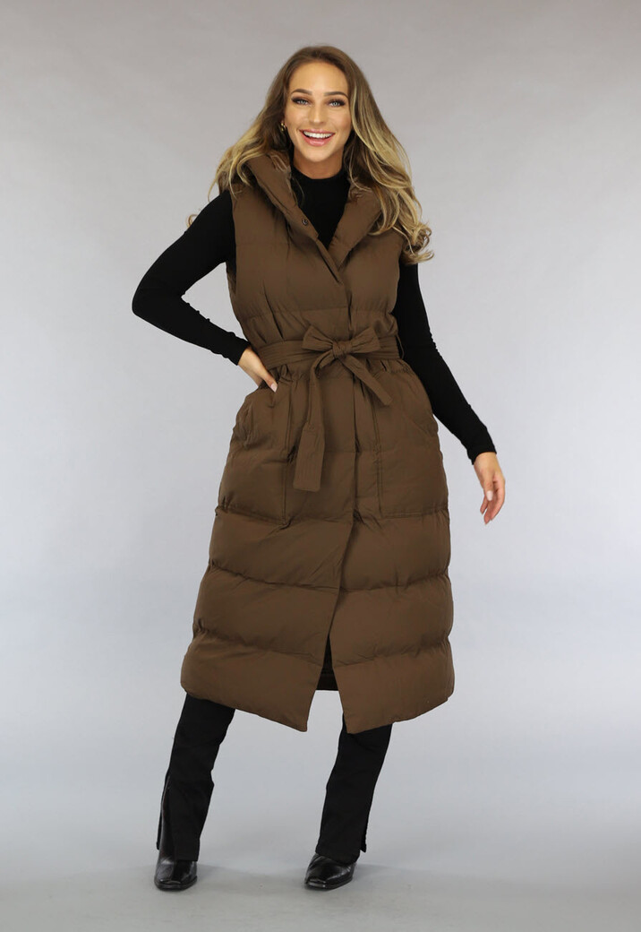 Bruine Lange Bodywarmer met Tailleband