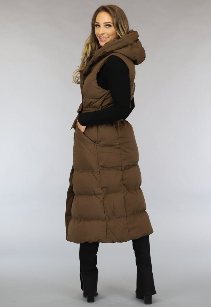 Bruine Lange Bodywarmer met Tailleband