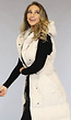Beige Lange Bodywarmer met Capuchon