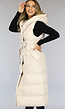 Beige Lange Bodywarmer met Capuchon